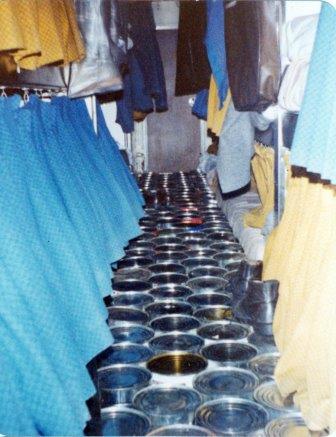 Cans stowed in berthing compartment.